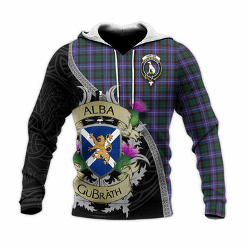 Hunter (Hunterston) Tartan Family Crest Knitted Hoodie Lion Rampant Royal Thistle Shield Celtic Inspired