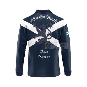 Tartan Vibes Clothing Hunter (Hunterston) Tartan Lion Rampant Long Sleeve Polo Shirt – Proudly Display Your Heritage with Alba Gu Brath and Clan Name