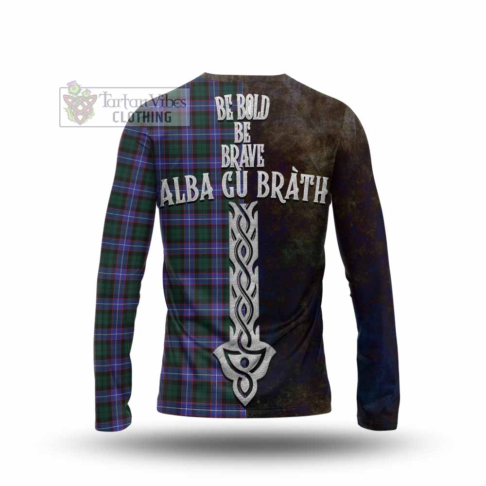 Tartan Vibes Clothing Hunter (Hunterston) Tartan Family Crest Long Sleeve T-Shirt Alba Gu Brath Be Brave Lion Ancient Style