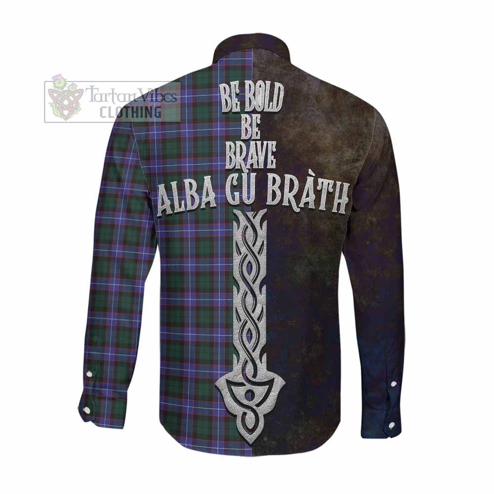 Tartan Vibes Clothing Hunter (Hunterston) Tartan Family Crest Long Sleeve Button Shirt Alba Gu Brath Be Brave Lion Ancient Style