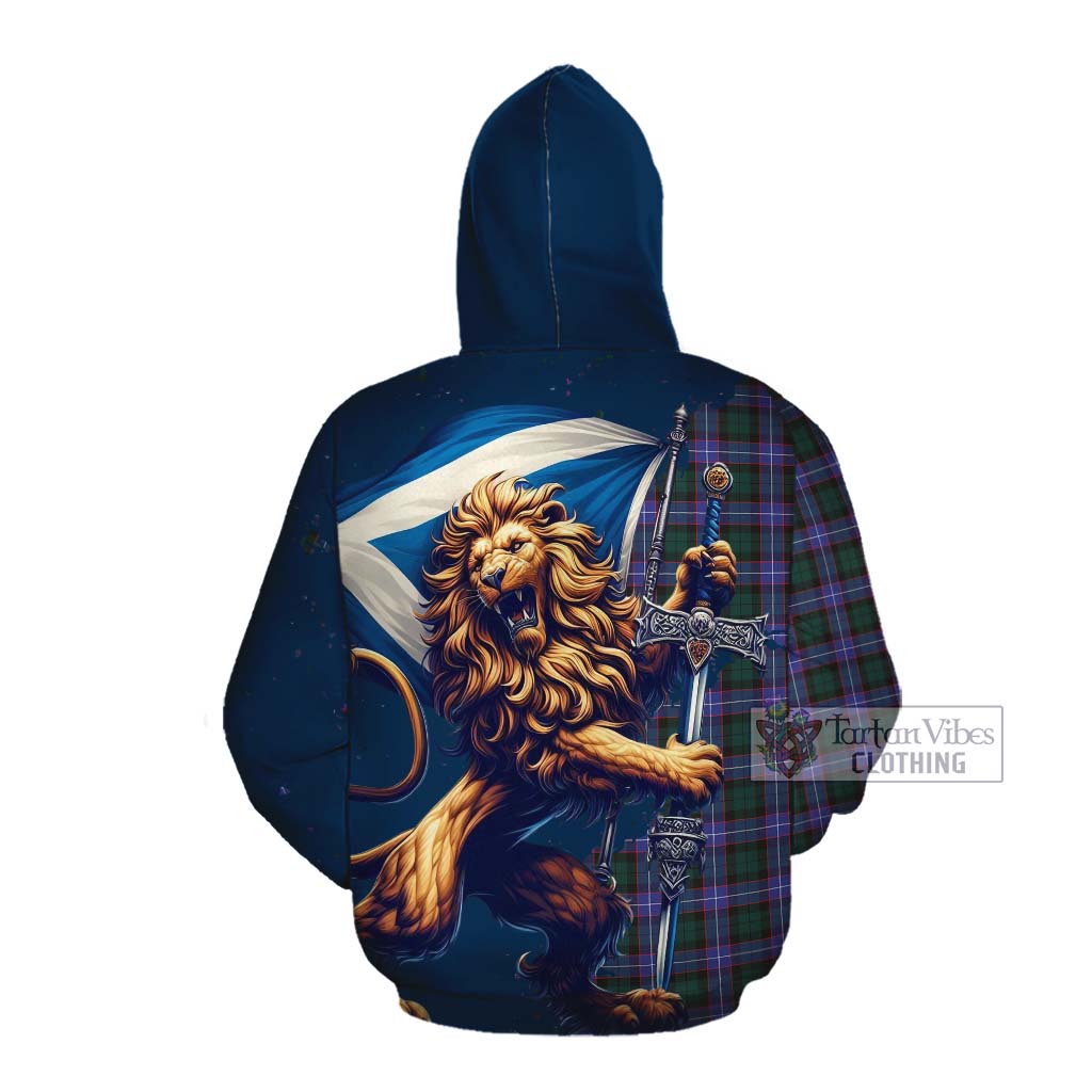Tartan Vibes Clothing Hunter (Hunterston) Tartan Family Crest Cotton Hoodie with Scottish Majestic Lion