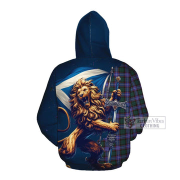 Tartan Vibes Clothing Hunter (Hunterston) Tartan Family Crest Cotton Hoodie with Scottish Majestic Lion