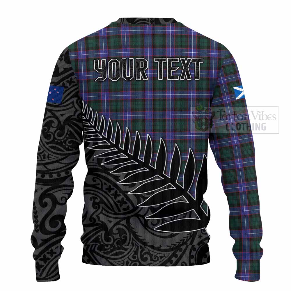 Tartan Vibes Clothing Hunter (Hunterston) Crest Tartan Knitted Sweater with New Zealand Silver Fern Half Style