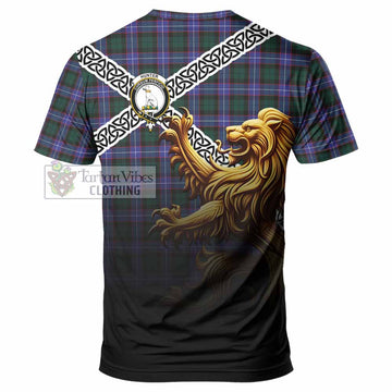 Hunter (Hunterston) Crest Tartan T-Shirt with Golden Lion Emblem Celtic Style