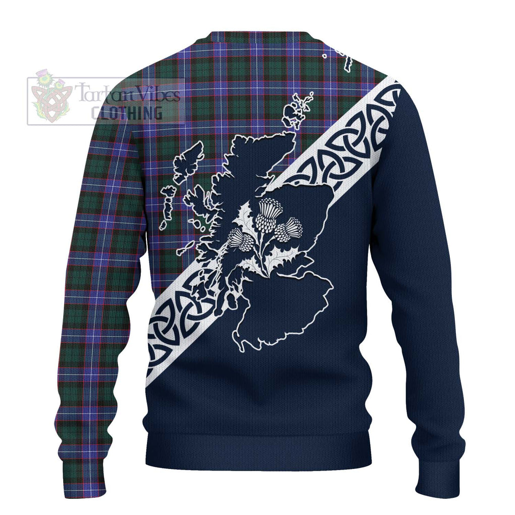 Tartan Vibes Clothing Hunter (Hunterston) Tartan Knitted Sweater Featuring Thistle and Scotland Map