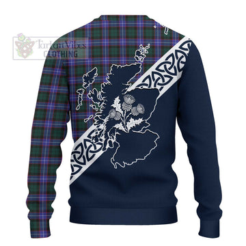 Tartan Vibes Clothing Hunter (Hunterston) Tartan Knitted Sweater Featuring Thistle and Scotland Map