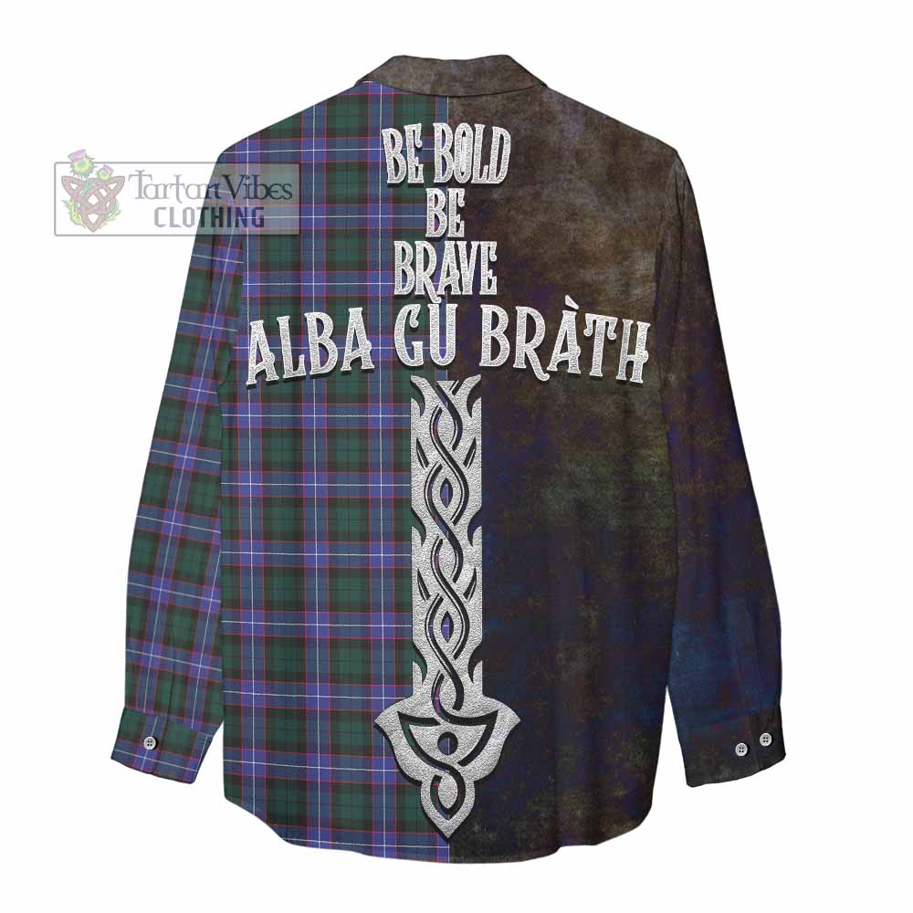 Tartan Vibes Clothing Hunter (Hunterston) Tartan Family Crest Women's Casual Shirt Alba Gu Brath Be Brave Lion Ancient Style