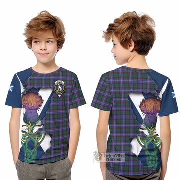 Hunter (Hunterston) Tartan Family Crest Kid T-Shirt Scottish Thistle Celtic Inspired