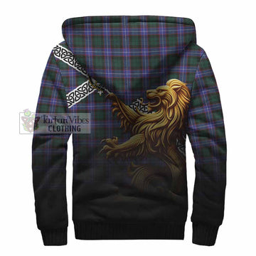 Hunter (Hunterston) Crest Tartan Sherpa Hoodie with Golden Lion Emblem Celtic Style