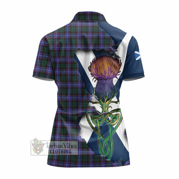 Hunter (Hunterston) Tartan Family Crest Women's Polo Shirt Scottish Thistle Celtic Inspired