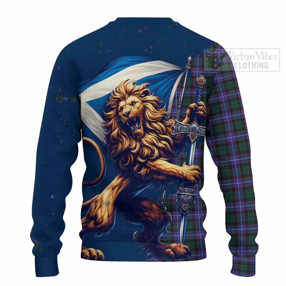 Tartan Vibes Clothing Hunter (Hunterston) Tartan Family Crest Knitted Sweater with Scottish Majestic Lion