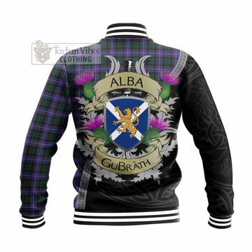 Tartan Vibes Clothing Hunter (Hunterston) Tartan Family Crest Baseball Jacket Lion Rampant Royal Thistle Shield Celtic Inspired