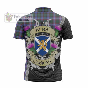 Hunter (Hunterston) Tartan Family Crest Zipper Polo Shirt Lion Rampant Royal Thistle Shield Celtic Inspired
