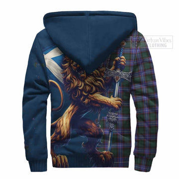 Tartan Vibes Clothing Hunter (Hunterston) Tartan Family Crest Sherpa Hoodie with Scottish Majestic Lion