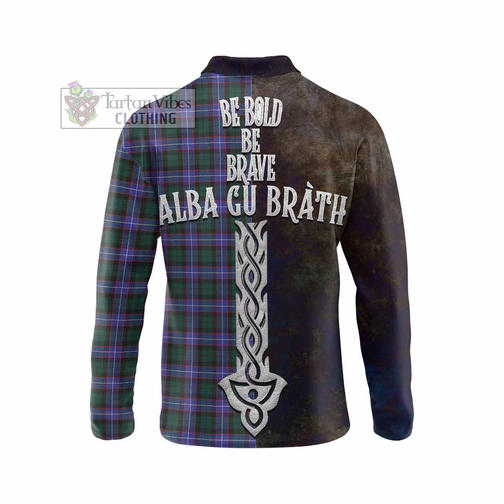 Tartan Vibes Clothing Hunter (Hunterston) Tartan Family Crest Long Sleeve Polo Shirt Alba Gu Brath Be Brave Lion Ancient Style