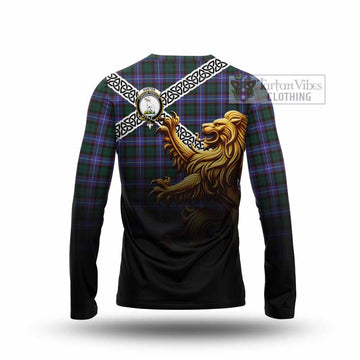 Tartan Vibes Clothing Hunter (Hunterston) Crest Tartan Long Sleeve T-Shirt with Golden Lion Emblem Celtic Style
