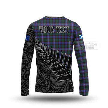 Tartan Vibes Clothing Hunter (Hunterston) Crest Tartan Long Sleeve T-Shirt with New Zealand Silver Fern Half Style