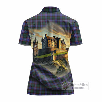 Hunter (Hunterston) Tartan Family Crest Women's Polo Shirt with Scottish Ancient Castle Style