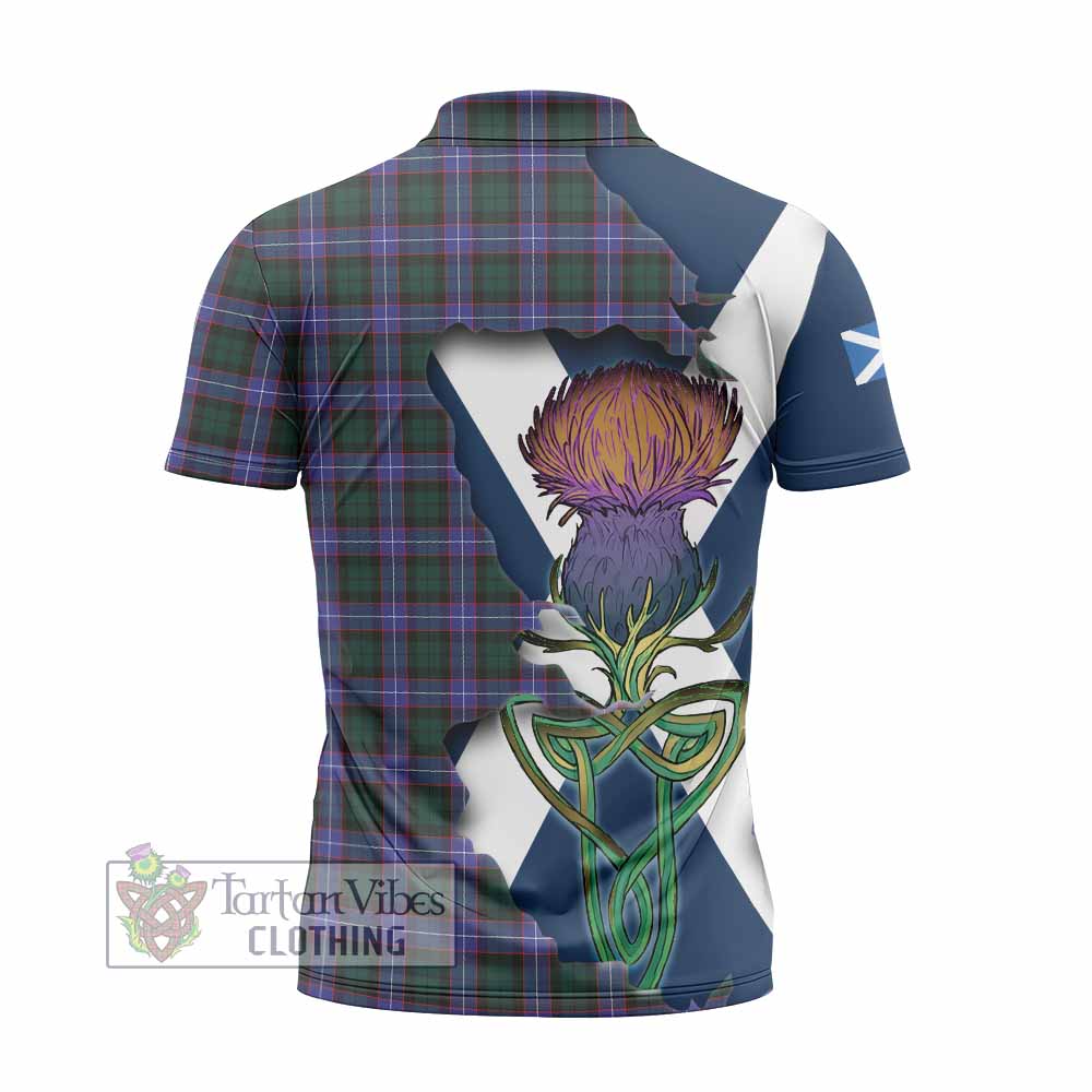 Tartan Vibes Clothing Hunter (Hunterston) Tartan Family Crest Zipper Polo Shirt Scottish Thistle Celtic Inspired