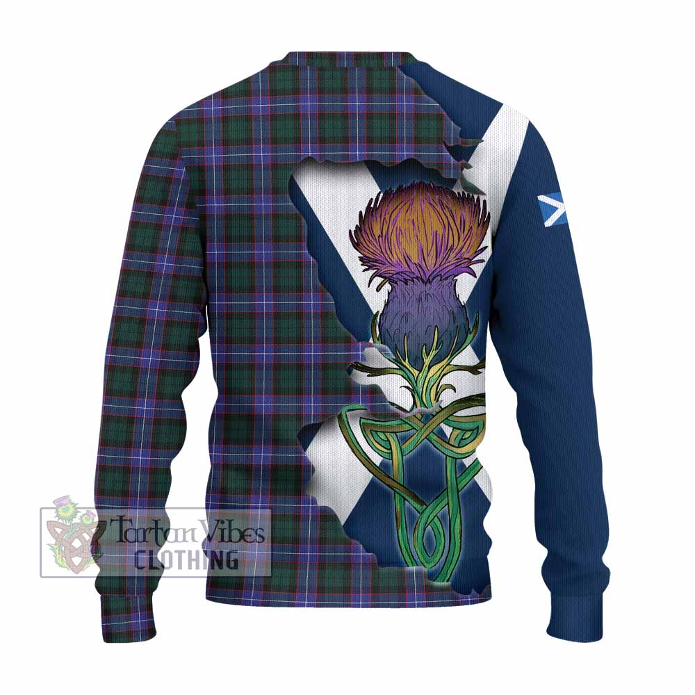 Tartan Vibes Clothing Hunter (Hunterston) Tartan Family Crest Knitted Sweater Scottish Thistle Celtic Inspired