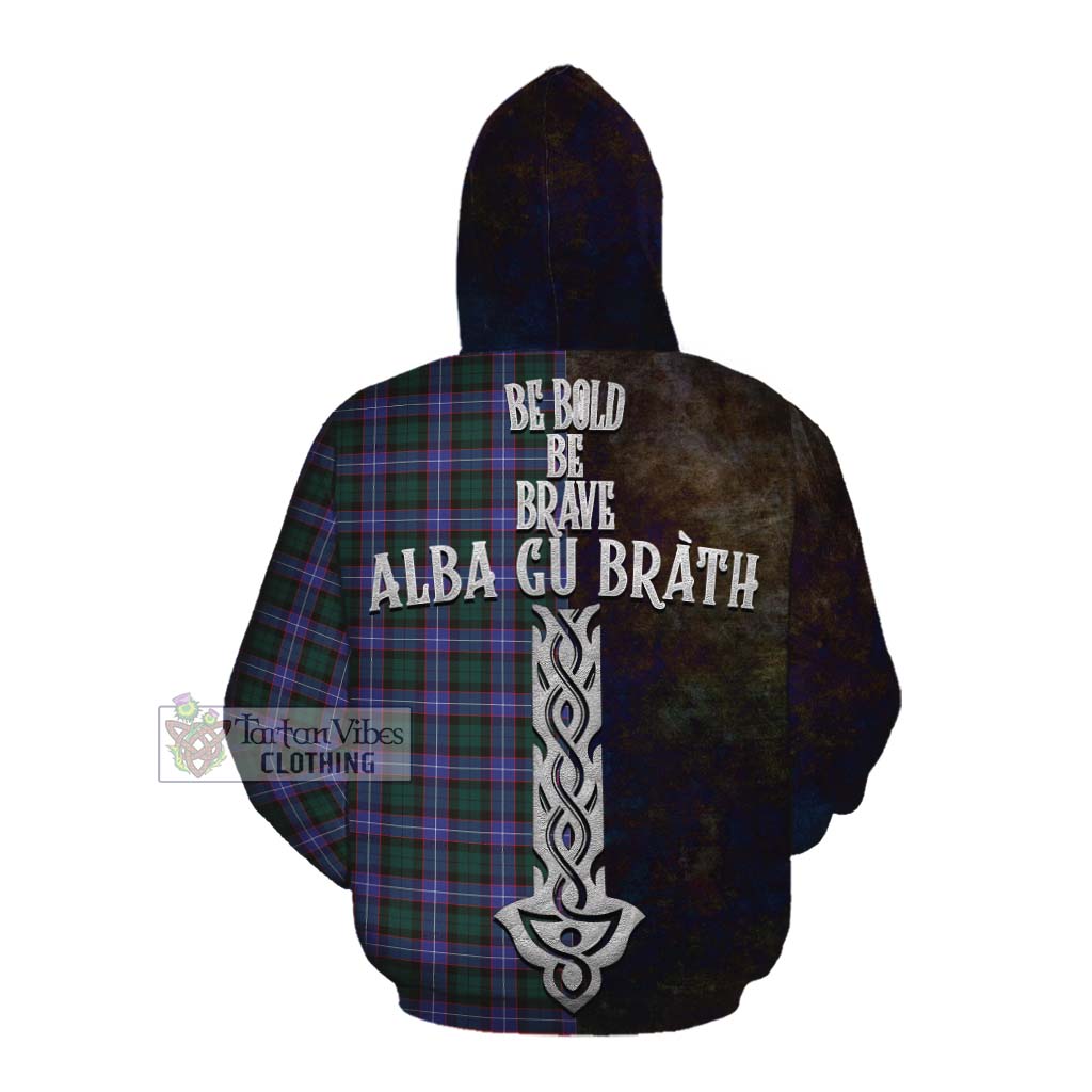 Tartan Vibes Clothing Hunter (Hunterston) Tartan Family Crest Cotton Hoodie Alba Gu Brath Be Brave Lion Ancient Style
