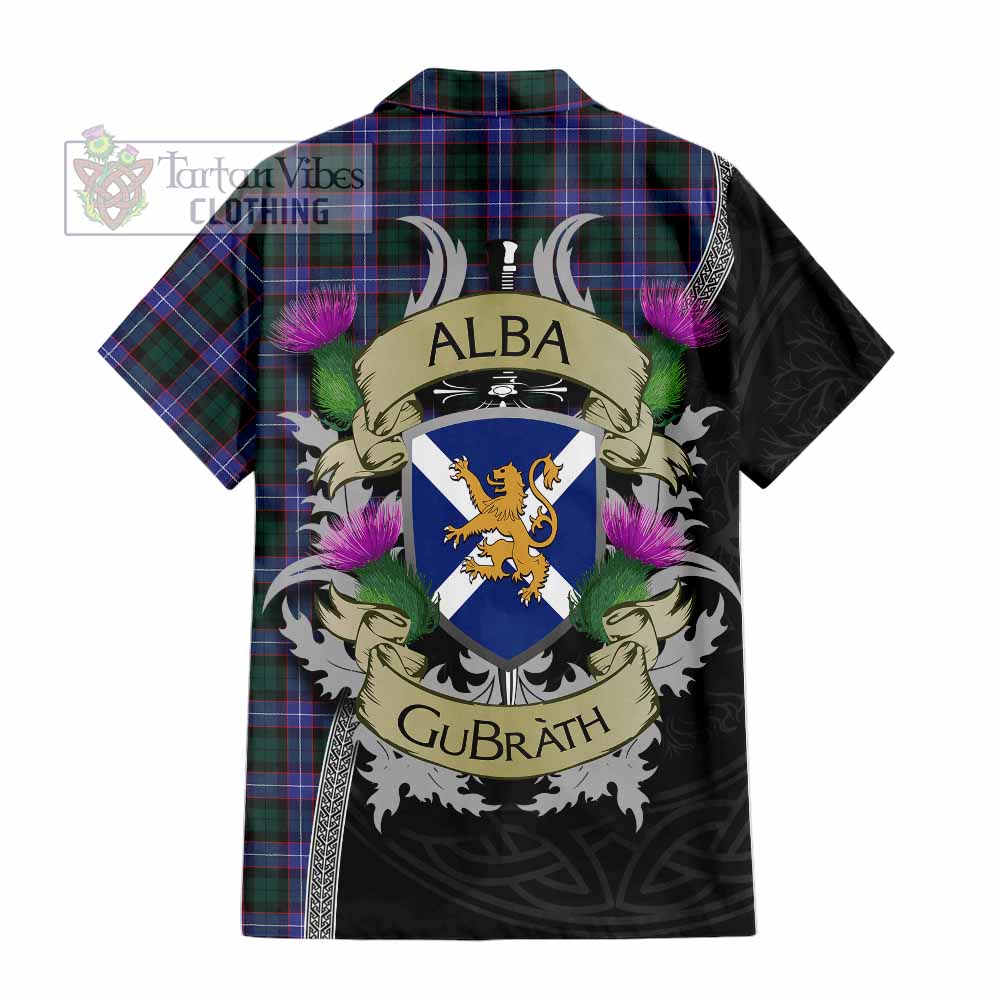 Tartan Vibes Clothing Hunter (Hunterston) Tartan Family Crest Short Sleeve Button Shirt Lion Rampant Royal Thistle Shield Celtic Inspired