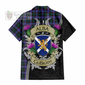 Tartan Vibes Clothing Hunter (Hunterston) Tartan Family Crest Short Sleeve Button Shirt Lion Rampant Royal Thistle Shield Celtic Inspired