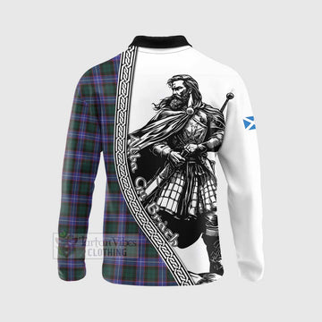 Tartan Vibes Clothing Hunter (Hunterston) Tartan Clan Crest Long Sleeve Polo Shirt with Highlander Warrior Celtic Style