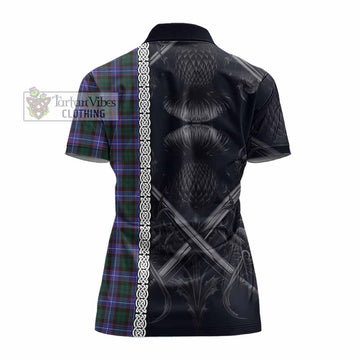 Hunter (Hunterston) Tartan Women's Polo Shirt with Family Crest Cross Sword Thistle Celtic Vibes