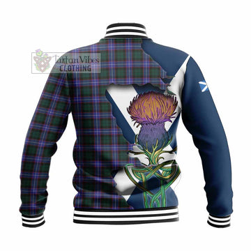 Tartan Vibes Clothing Hunter (Hunterston) Tartan Family Crest Baseball Jacket Scottish Thistle Celtic Inspired