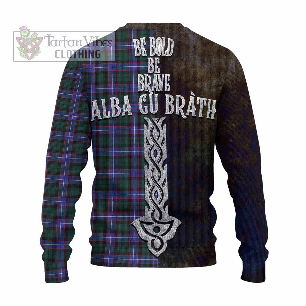 Tartan Vibes Clothing Hunter (Hunterston) Tartan Family Crest Knitted Sweater Alba Gu Brath Be Brave Lion Ancient Style