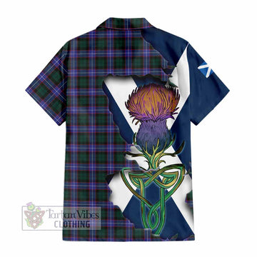 Tartan Vibes Clothing Hunter (Hunterston) Tartan Family Crest Short Sleeve Button Shirt Scottish Thistle Celtic Inspired