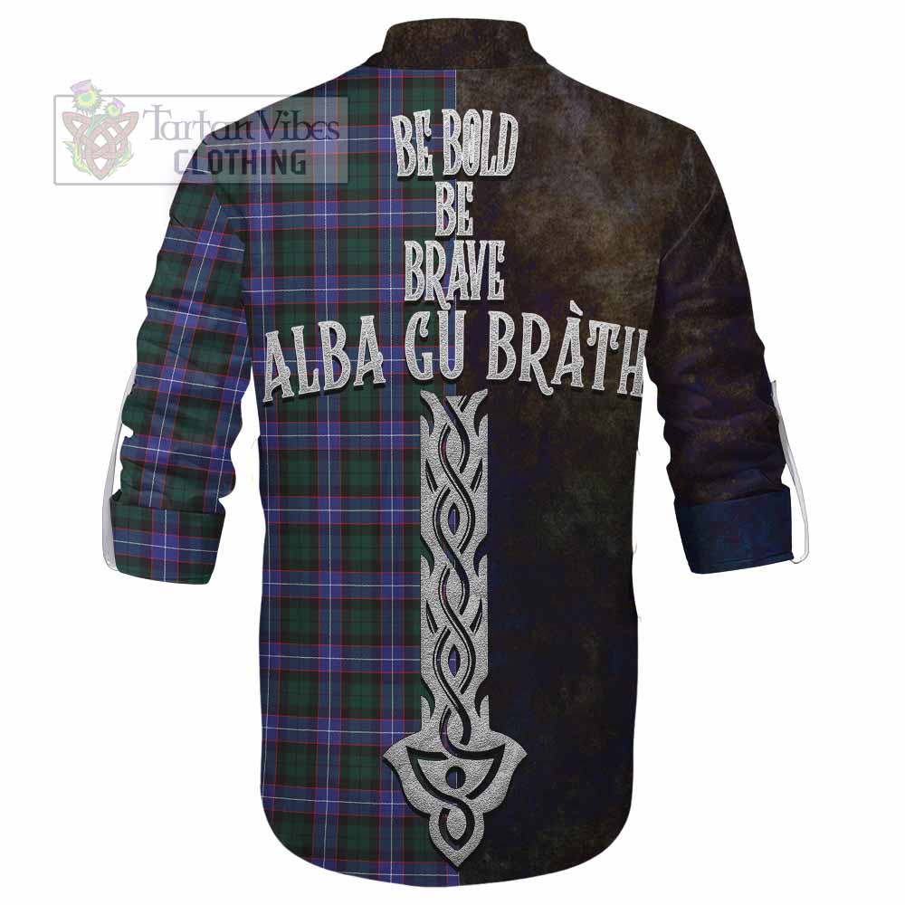 Tartan Vibes Clothing Hunter (Hunterston) Tartan Family Crest Ghillie Kilt Shirt Alba Gu Brath Be Brave Lion Ancient Style
