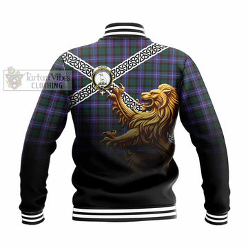 Hunter (Hunterston) Crest Tartan Baseball Jacket with Golden Lion Emblem Celtic Style