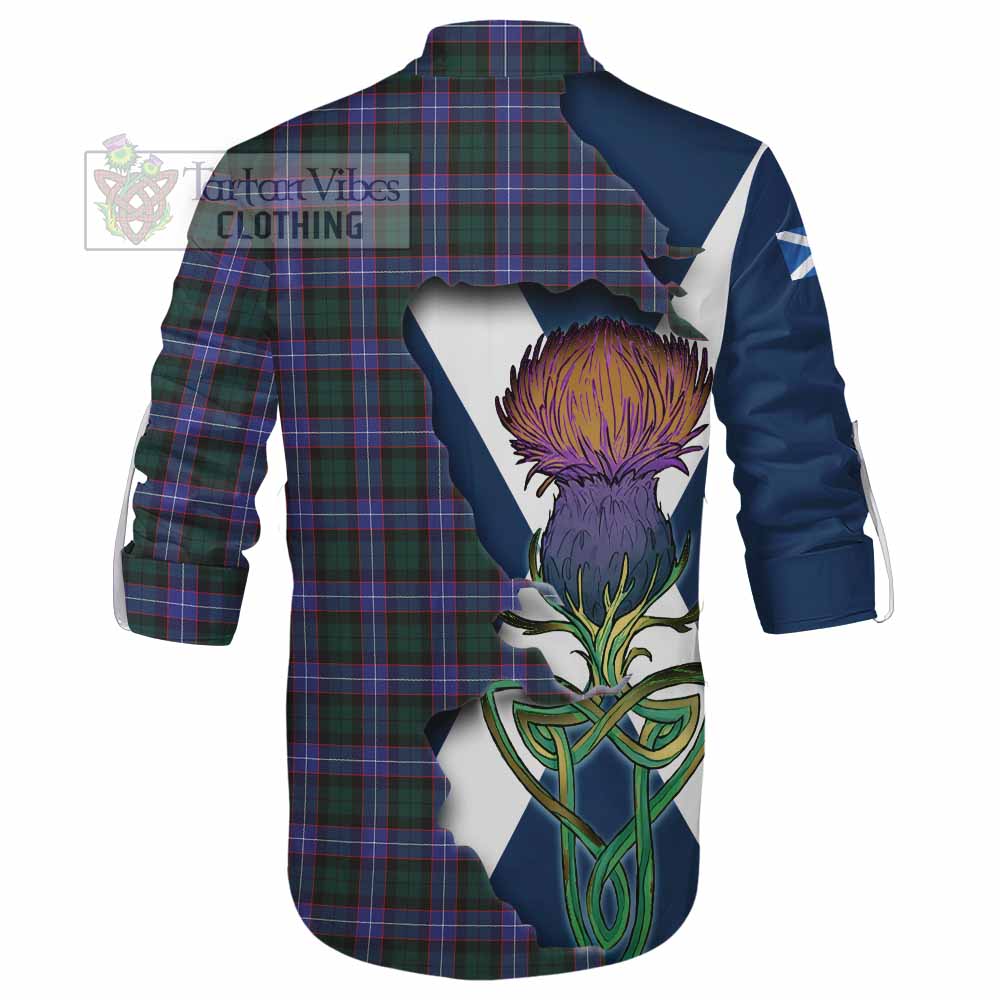 Tartan Vibes Clothing Hunter (Hunterston) Tartan Family Crest Ghillie Kilt Shirt Scottish Thistle Celtic Inspired