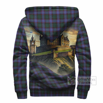 Tartan Vibes Clothing Hunter (Hunterston) Tartan Family Crest Sherpa Hoodie with Scottish Ancient Castle Style