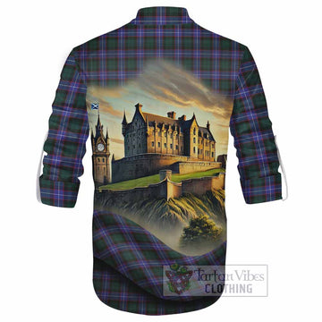 Hunter (Hunterston) Tartan Family Crest Ghillie Kilt Shirt with Scottish Ancient Castle Style