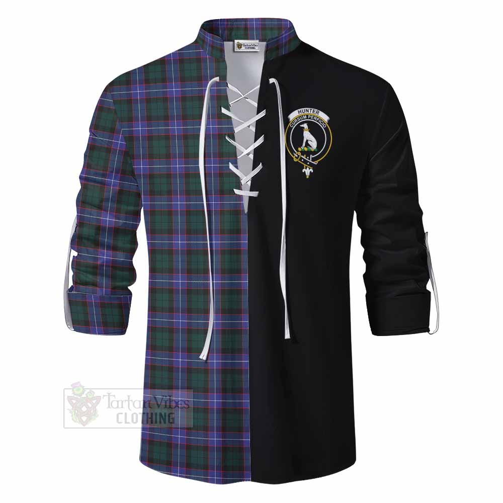 Tartan Vibes Clothing Hunter (Hunterston) Tartan Ghillie Kilt Shirt with Family Crest and Half Of Me Style
