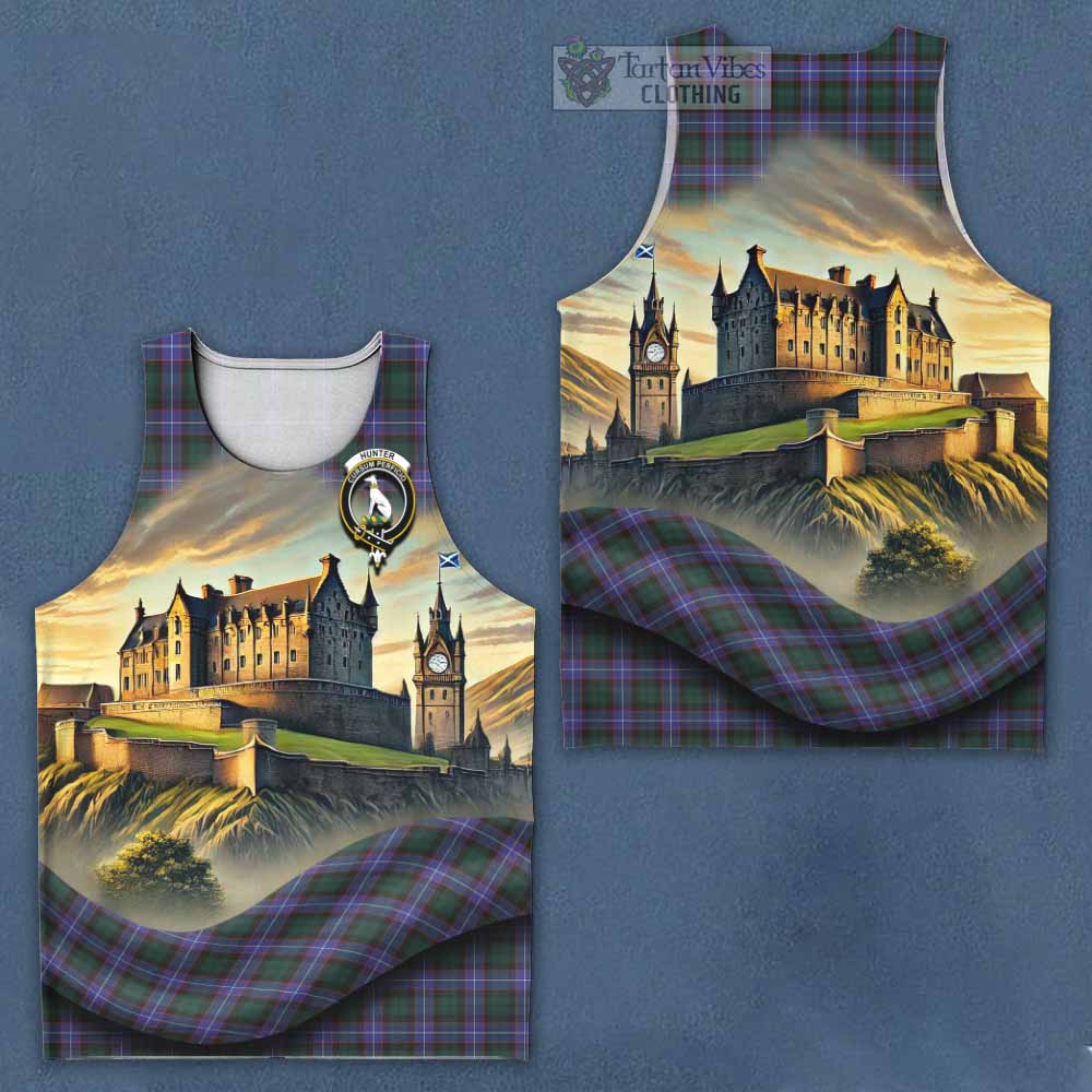 Tartan Vibes Clothing Hunter (Hunterston) Tartan Family Crest Men's Tank Top with Scottish Ancient Castle Style