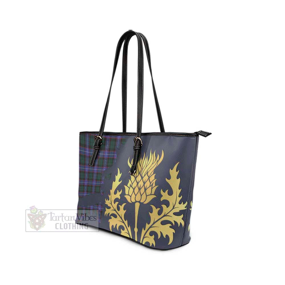 Tartan Vibes Clothing Hunter (Hunterston) Tartan Leather Tote Bag Gold Thistle Style