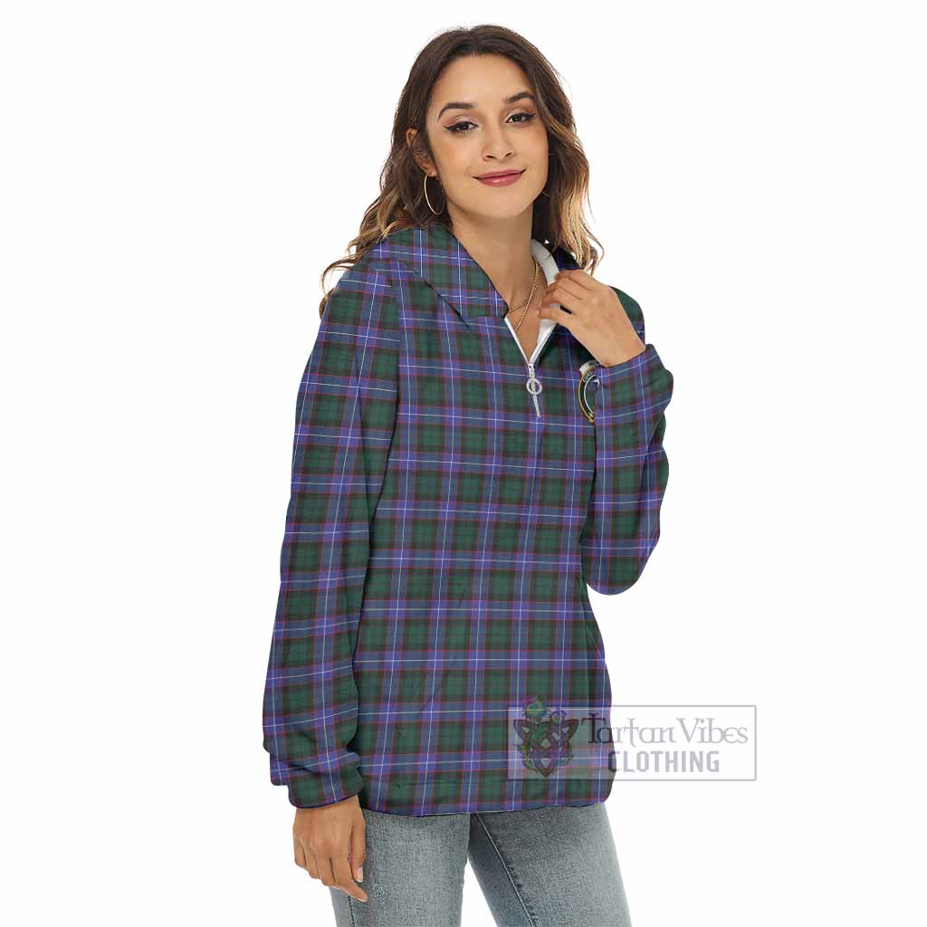 Tartan Vibes Clothing Hunter (Hunterston) Tartan Crest Women's Borg  Half Zip Fleece Hoodie