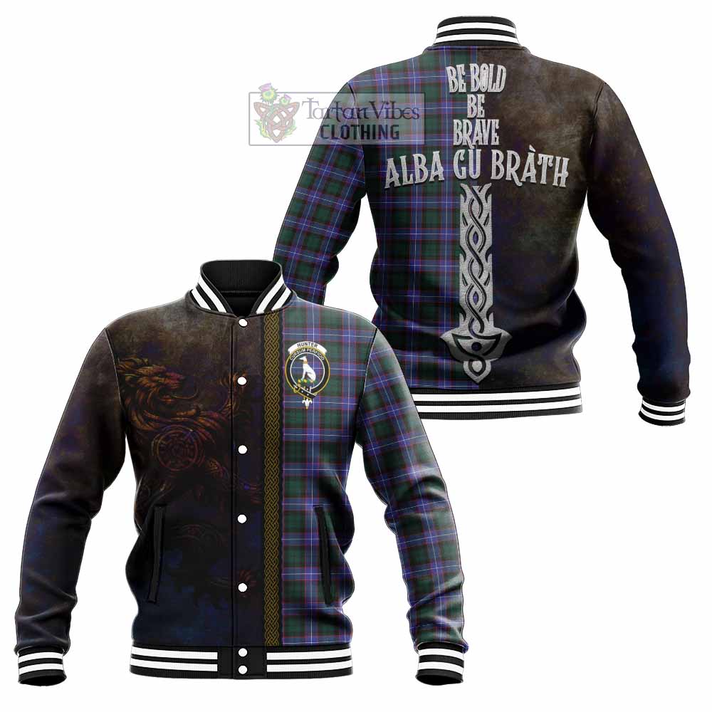Hunter (Hunterston) Tartan Family Crest Baseball Jacket Alba Gu Brath Be Brave Lion Ancient Style - Tartan Vibes Clothing