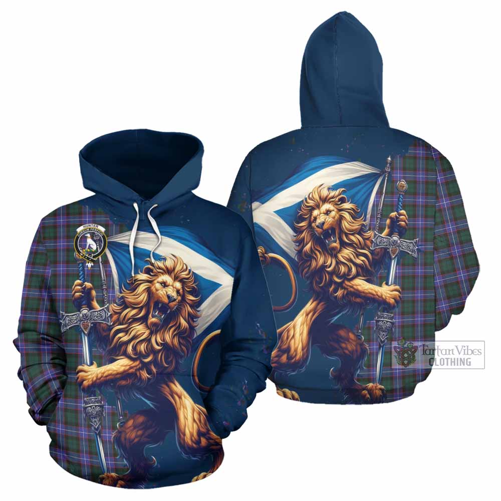 Hunter (Hunterston) Tartan Family Crest Hoodie with Scottish Majestic Lion