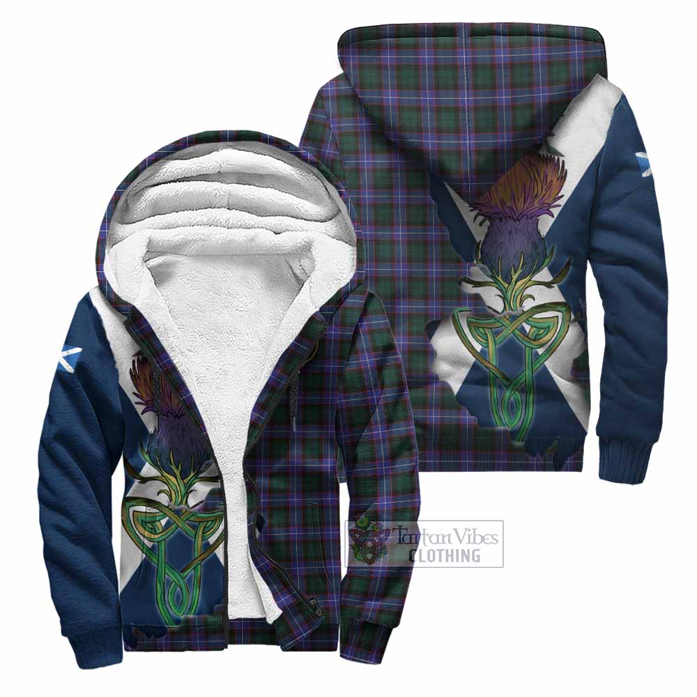 Tartan Vibes Clothing Hunter (Hunterston) Tartan Family Crest Sherpa Hoodie Scottish Thistle Celtic Inspired