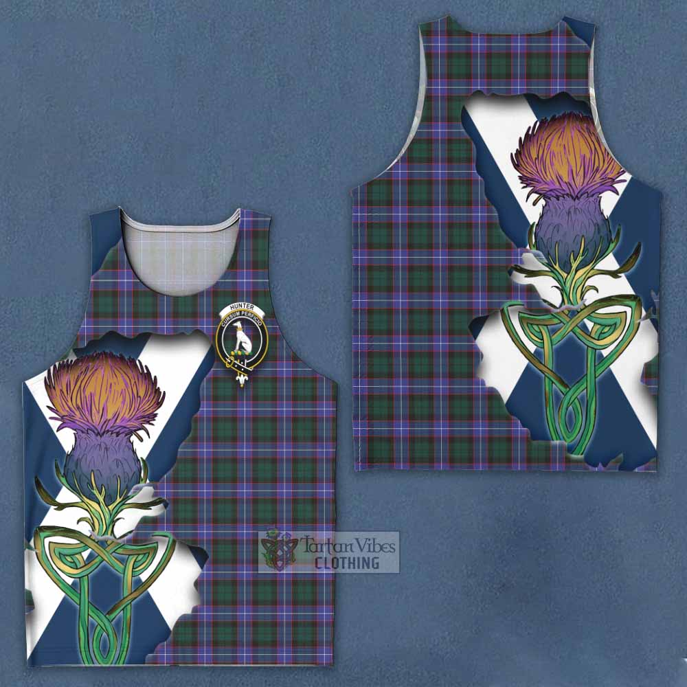 Tartan Vibes Clothing Hunter (Hunterston) Tartan Family Crest Men's Tank Top Scottish Thistle Celtic Inspired