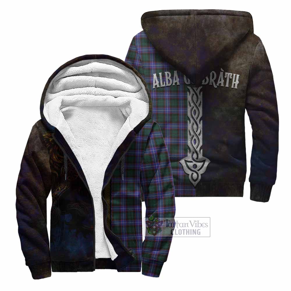 Tartan Vibes Clothing Hunter (Hunterston) Tartan Family Crest Sherpa Hoodie Alba Gu Brath Be Brave Lion Ancient Style