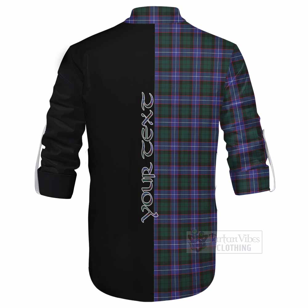 Tartan Vibes Clothing Hunter (Hunterston) Tartan Ghillie Kilt Shirt with Family Crest and Half Of Me Style