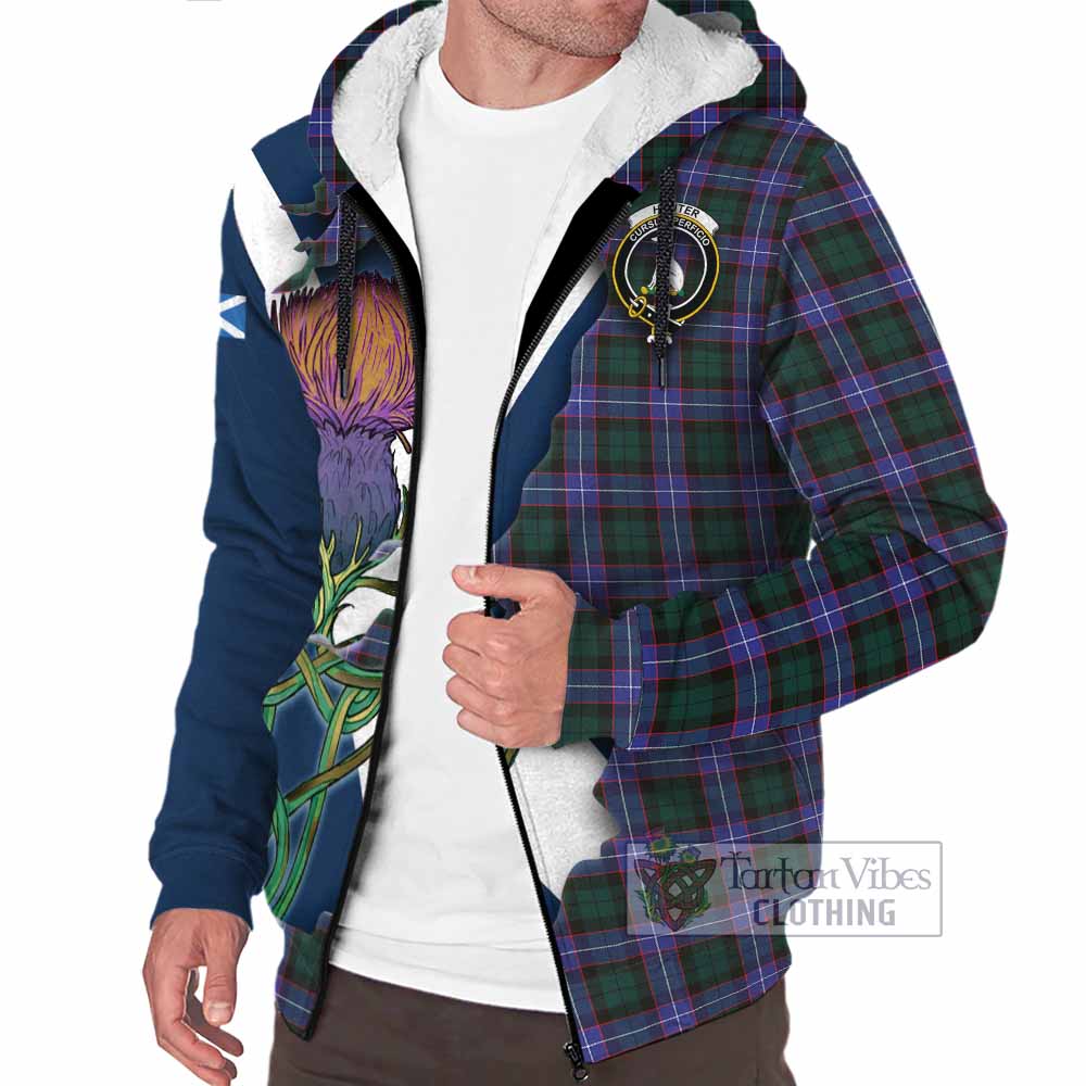 Tartan Vibes Clothing Hunter (Hunterston) Tartan Family Crest Sherpa Hoodie Scottish Thistle Celtic Inspired