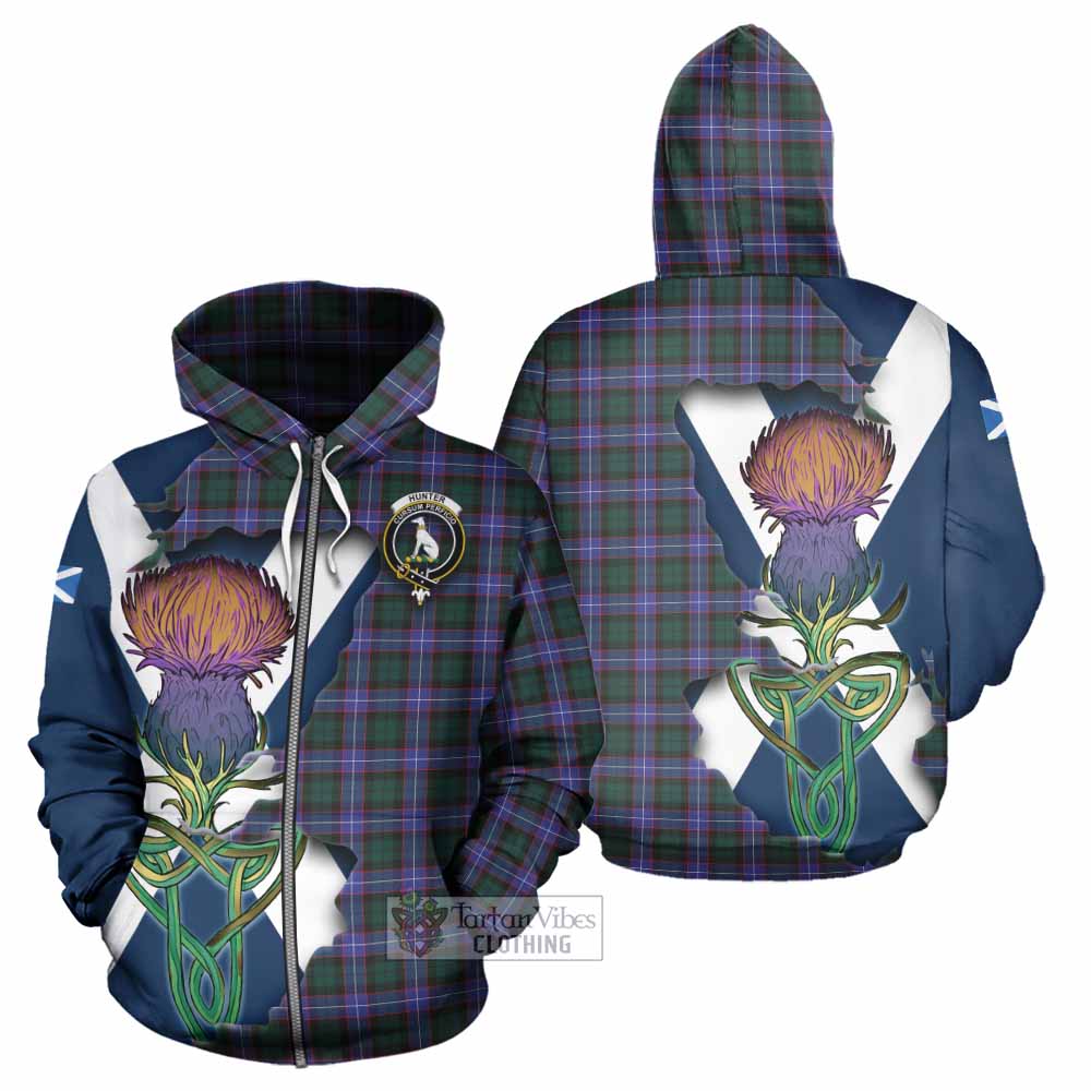Tartan Vibes Clothing Hunter (Hunterston) Tartan Family Crest Hoodie Scottish Thistle Celtic Inspired