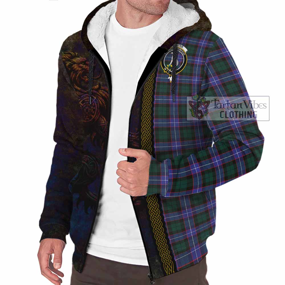 Tartan Vibes Clothing Hunter (Hunterston) Tartan Family Crest Sherpa Hoodie Alba Gu Brath Be Brave Lion Ancient Style